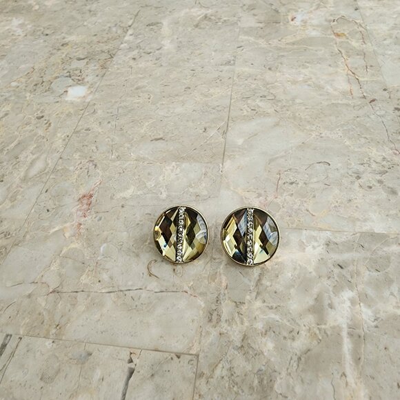 Stony Champagne-Colored Button Earrings - Picture 3 of 5